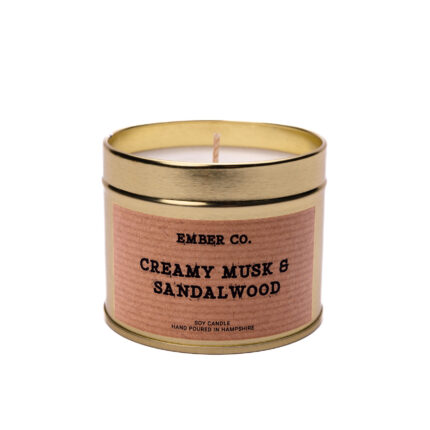 Ember Co Creamy Musk & Sandalwood gold tin candle