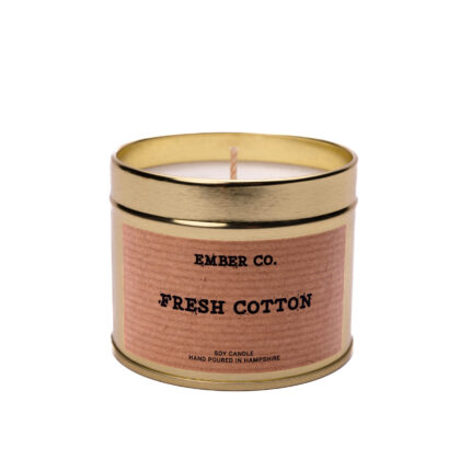 Ember Co Fresh Cotton gold tin candles in tin