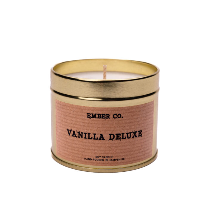 Ember Co Vanilla Deluxe gold tin candle