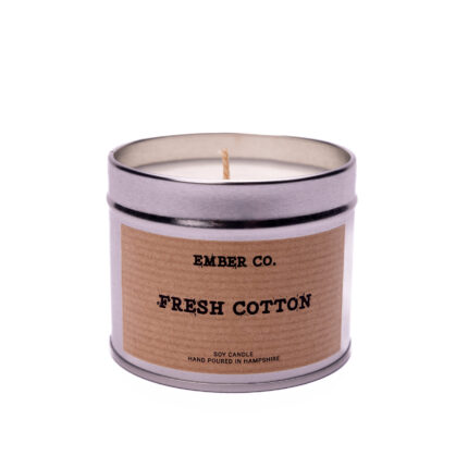Ember Co Fresh Cotton scented tin candles silver tin candle