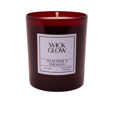 Wick Glow Plum, Rose & Patchouli red 30cl candle