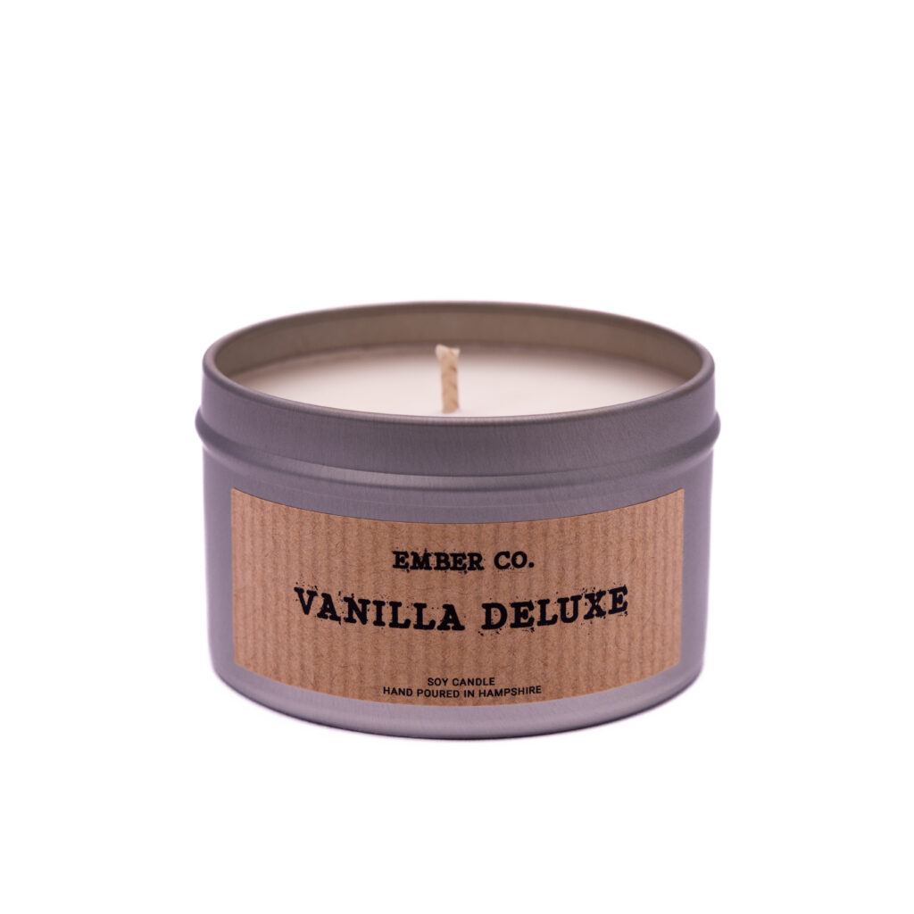 Ember Co Vanilla Deluxe silver tin candle from our sweet candles collection