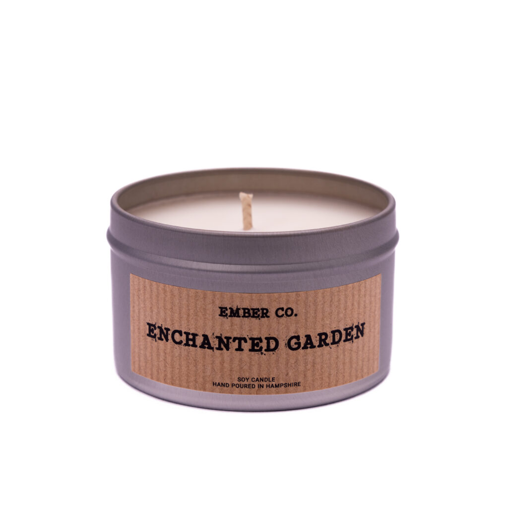 Ember Co Enchanted Garden silver tin candle