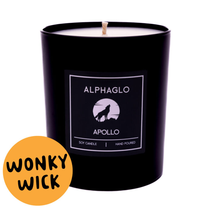 Wonky Wick Alphaglo Apollo Candle for men part of our masculine candles range