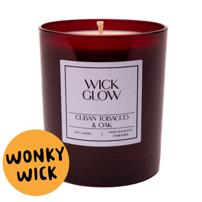 Wonky Wick Cuban Tobacco & Oak 30cl red candle