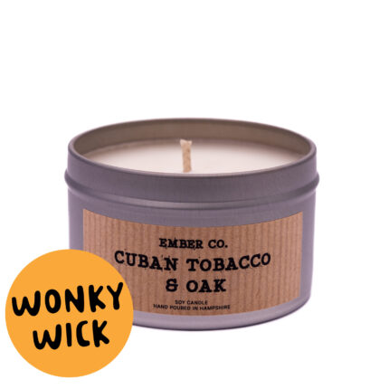 Wonky Wick Cuban Tobacco & Oak Ember co candles in tin