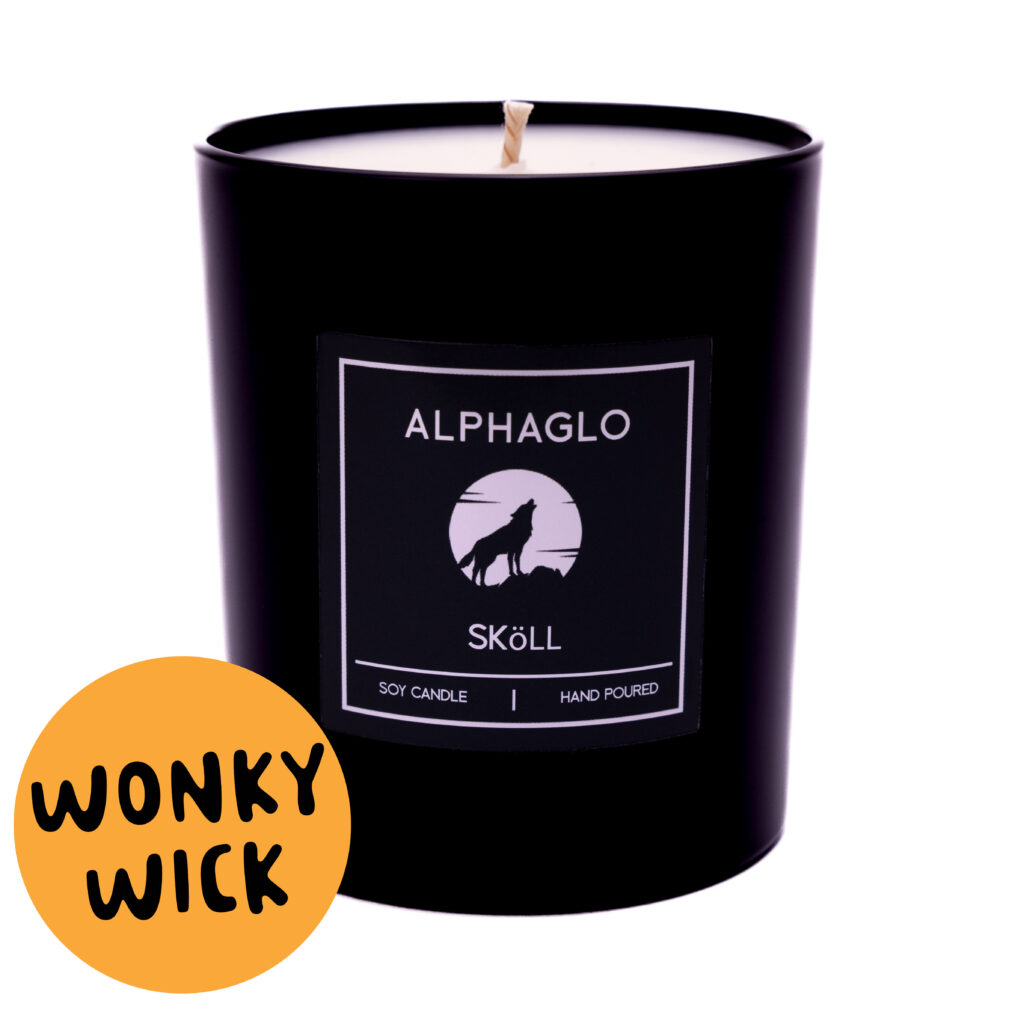 Wonky Wick Alphaglo Skoll man candle