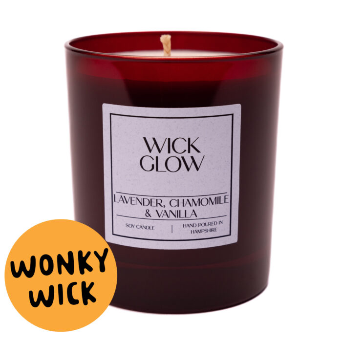 Wonky Wick Lavender, Chamomile & Vanilla 30cl red candle