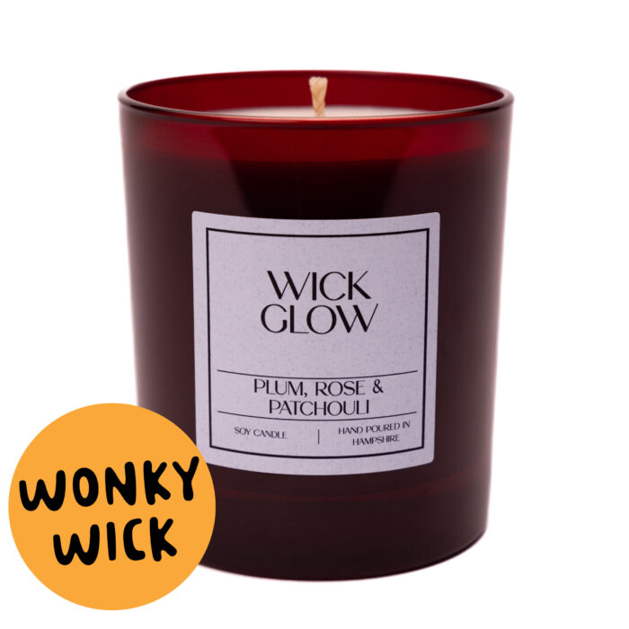 Wonky Wick Plum Rose & Patchouli 30cl red bergamot candles