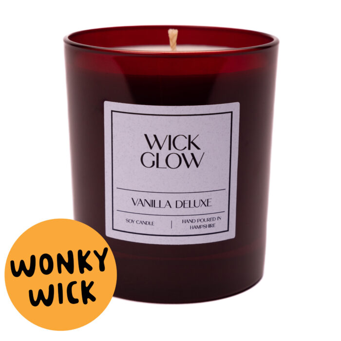 Wonky Wick Vanilla Deluxe 30cl red glass candles